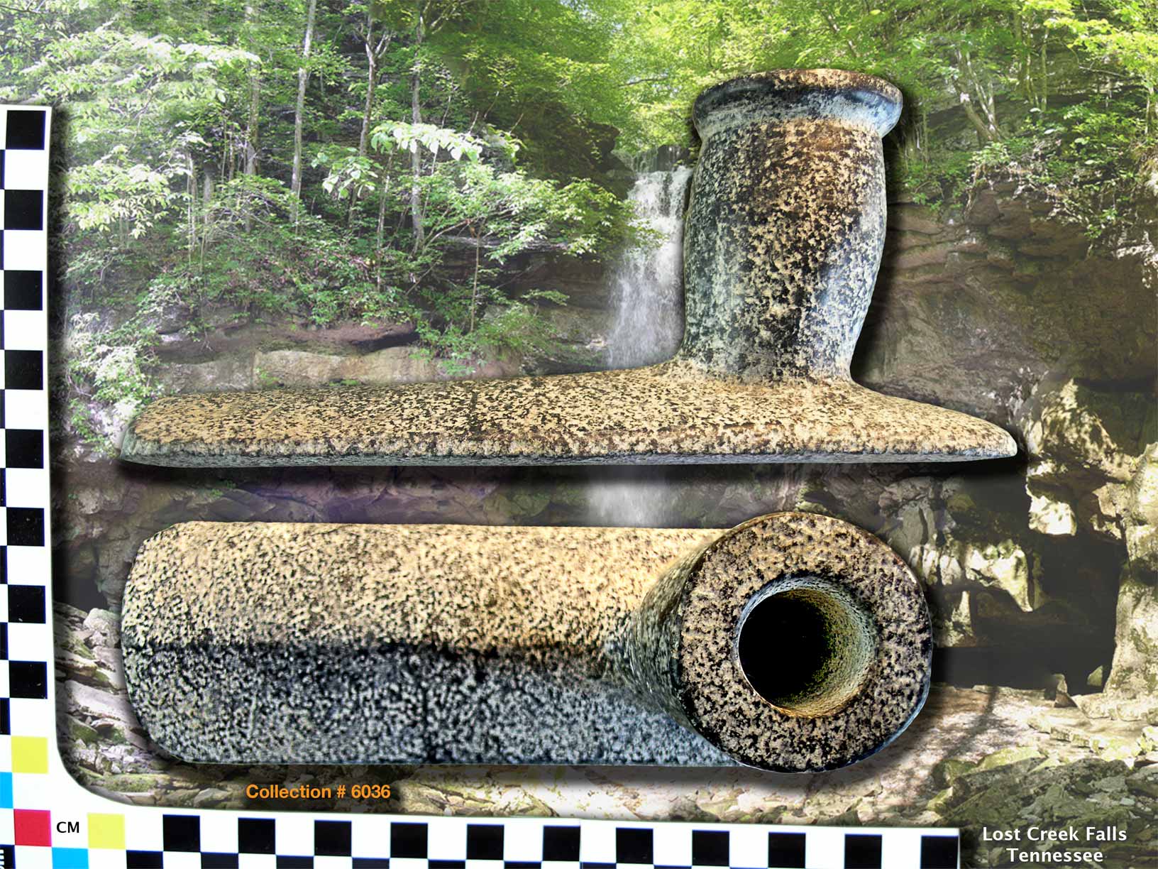 stone pipe with flat bottom and tilted barrel bowl